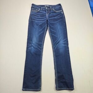 Silver Jeans Co Suki Mid Straight Dark Wash Thick Stitch Denim Jeans Women's L32